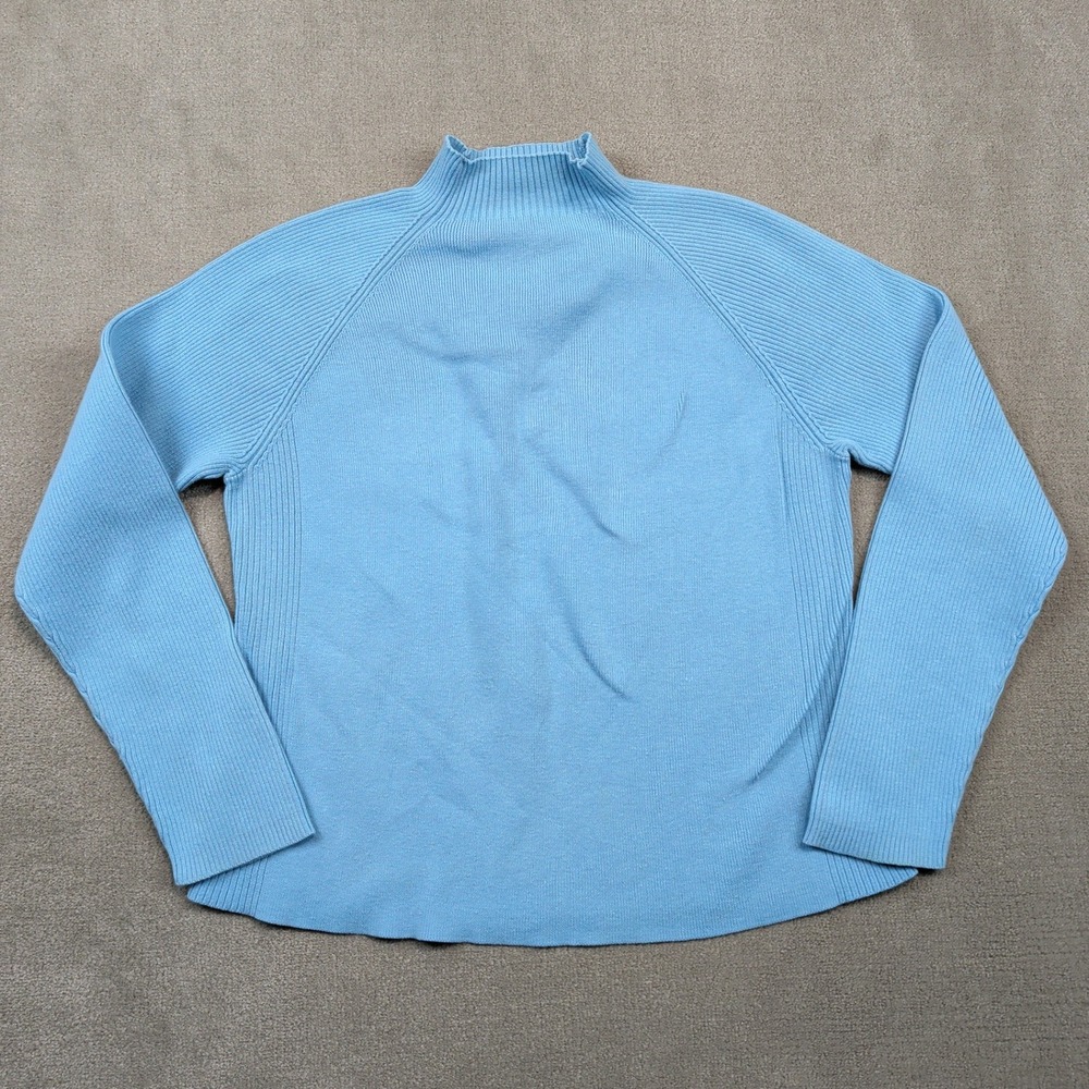 Relativity Sweater Large Women Light Blue Mock Neck 100% Cotton Ribbed Knit L